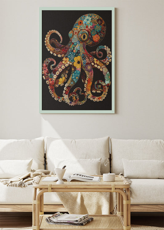 Floral Octopus Poster & Canvas Print – Colorful Decorative Sea Art