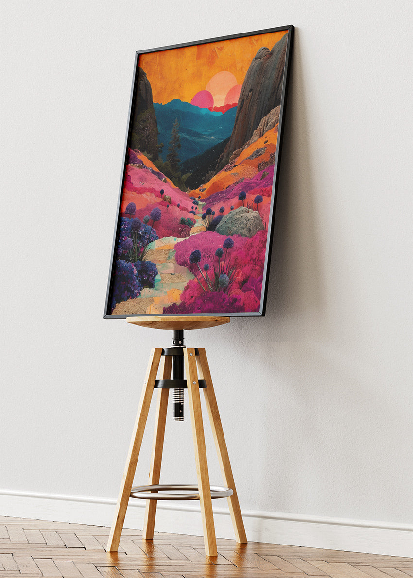Vivid Canyon Bloom – Surreal Sunset Valley Canvas & Poster Print – AI PRINT LAB