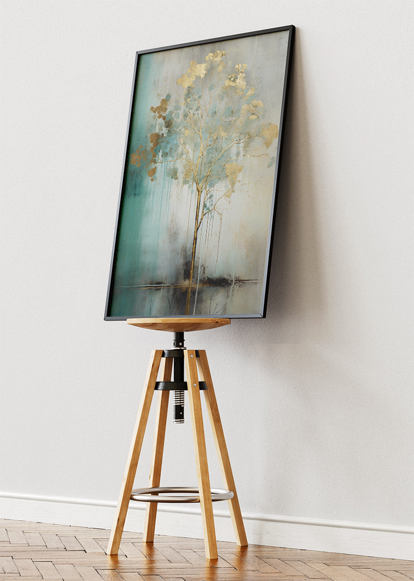 Minimalist Gold Tree Abstract Landscape Canvas & Poster Print – AI PRINT LAB