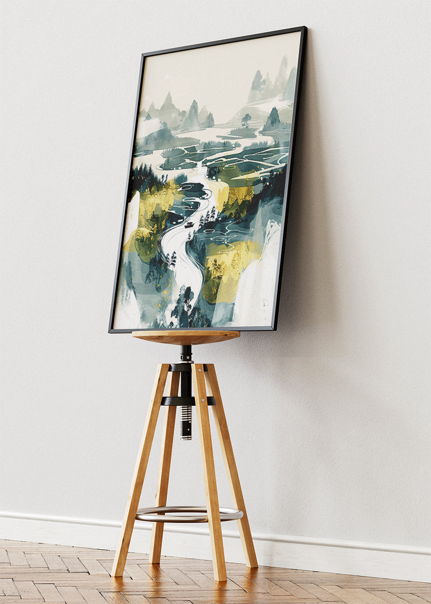 Emerald River Plains – Contemporary Abstract Landscape Canvas & Poster Print – AI PRINT LAB
