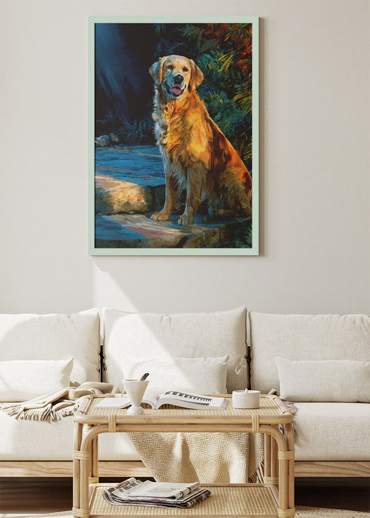 Golden Retriever Sunset Portrait Poster & Canvas Print – Warm Painterly Dog Art