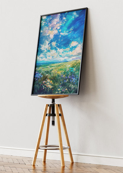 Emerald Breeze Meadow – Expressive Sky Landscape Canvas & Poster Print – AI PRINT LAB