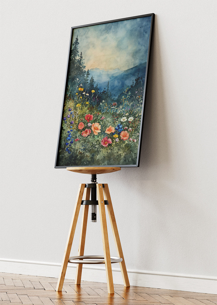 Wildflower Meadow Mountain Landscape Canvas & Poster Print – AI PRINT LAB