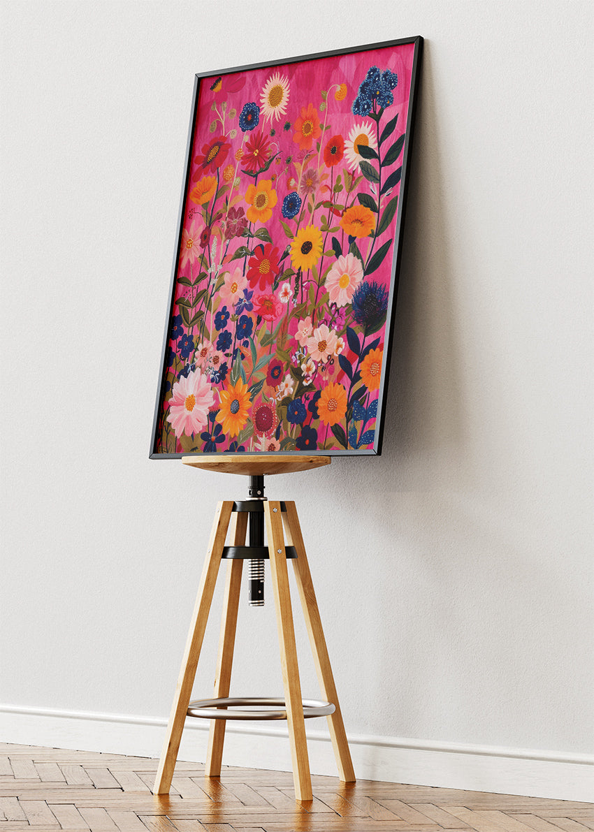 Colorful Wildflower Garden Pink Background Canvas & Poster Print – AI PRINT LAB