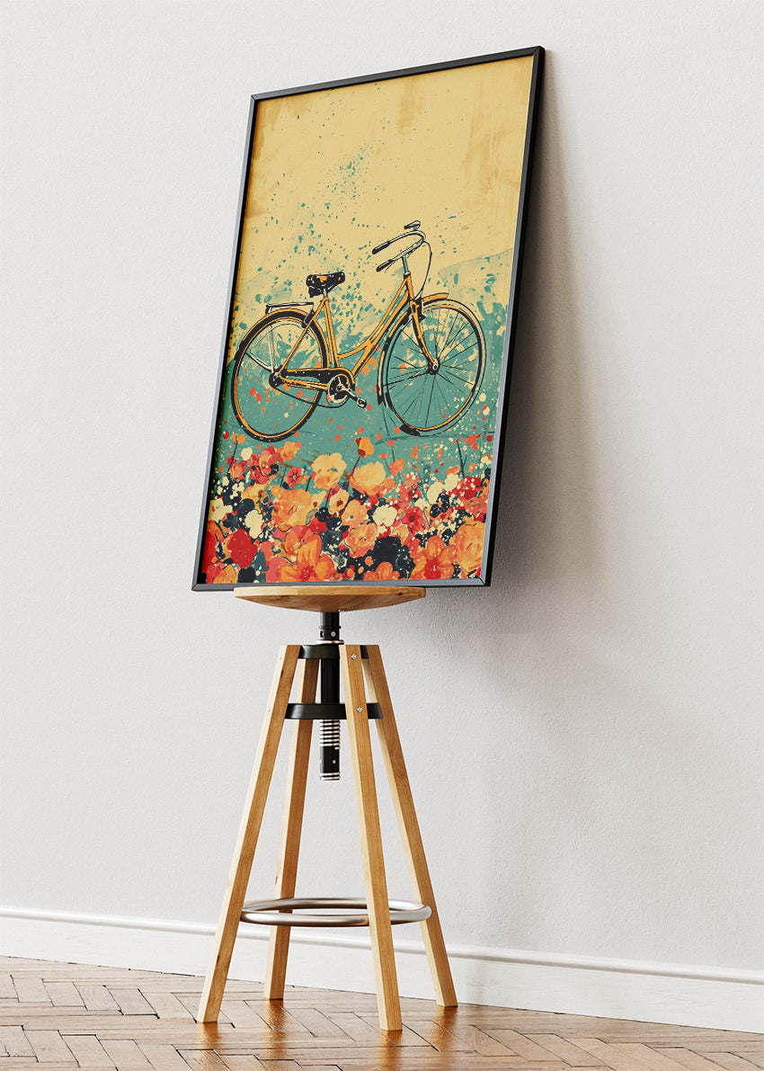 Vintage Bicycle Art Print & Canvas – Floral Retro Bike Wall Art