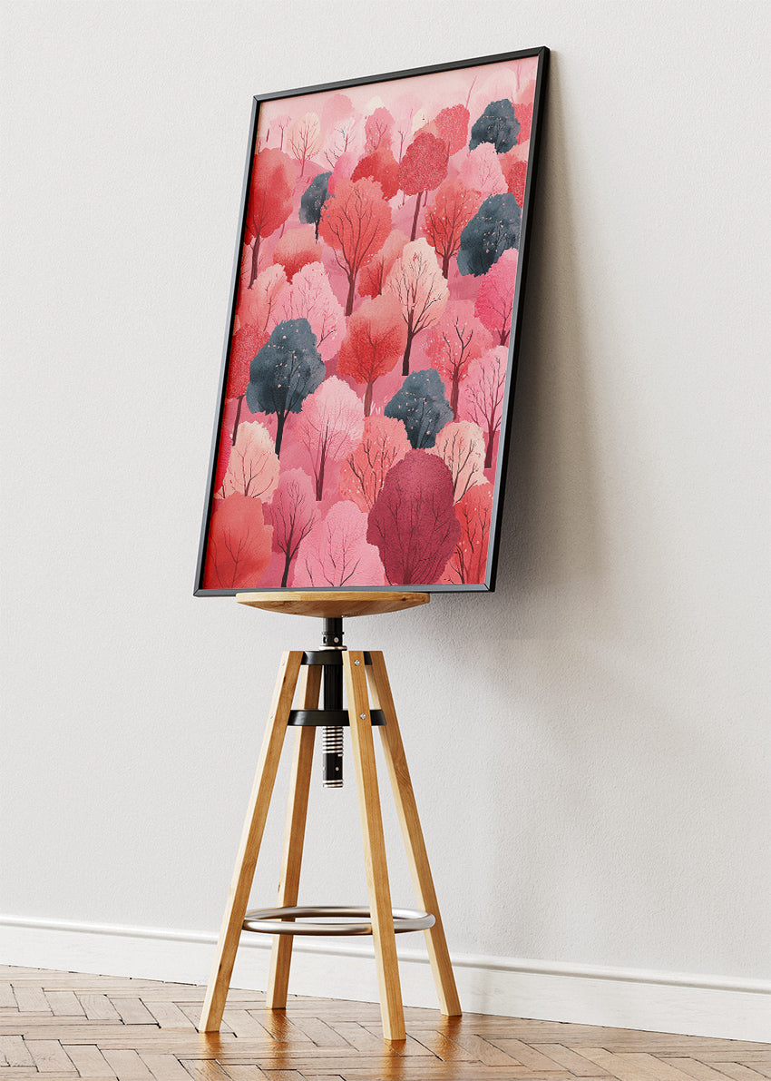 Pink Forest Wall Art – Blush Woodland Canvas Print & Modern Pastel Tree Poster for Bedroom and Living Room Decor UK