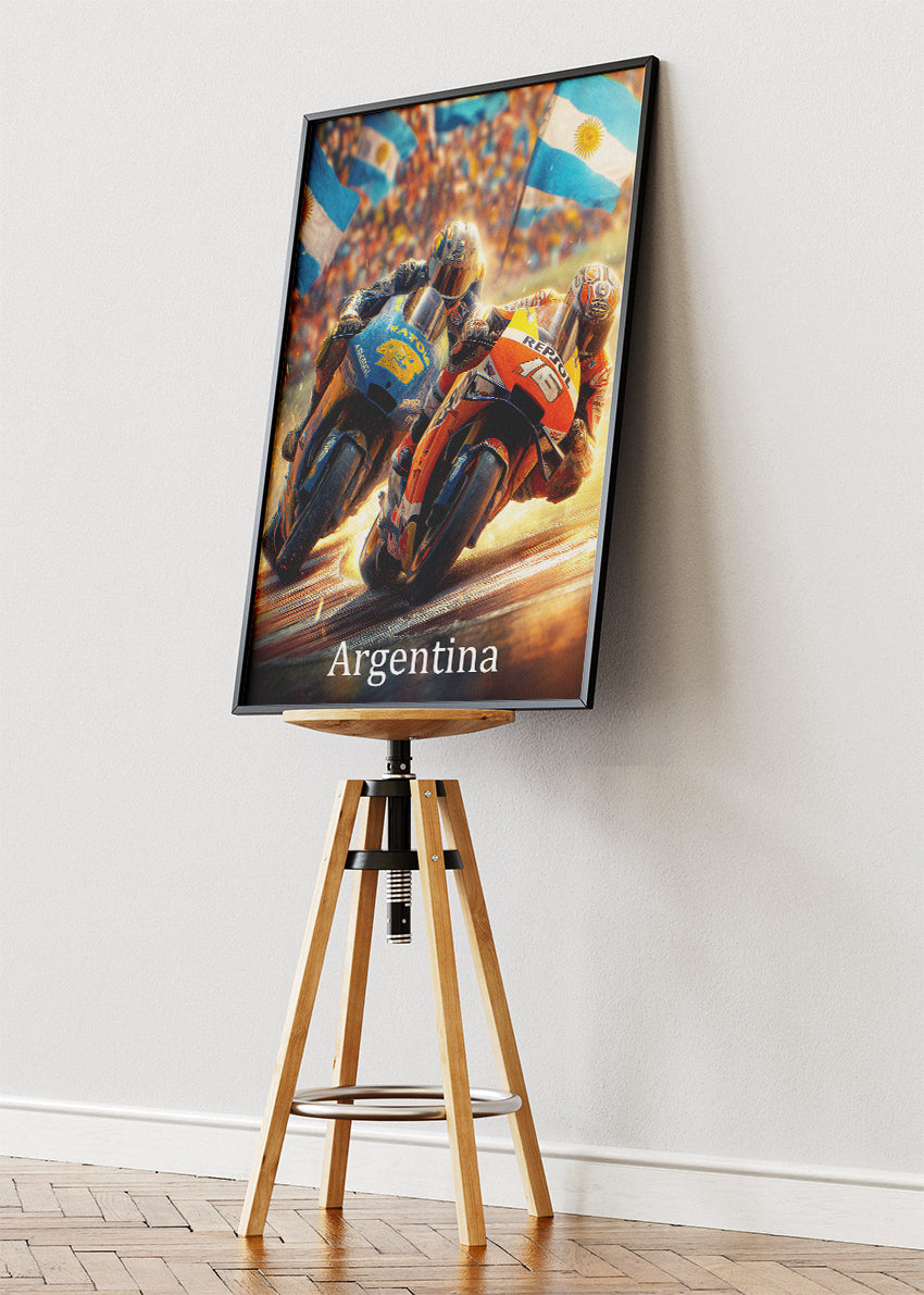 Argentina MotoGP Battle Motorcycle Racing Wall Art Poster & Canvas