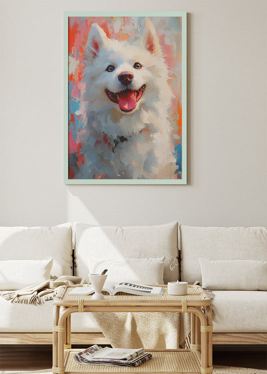 Happy Samoyed Dog Poster & Canvas Print – Colorful Brushstroke Pet Art