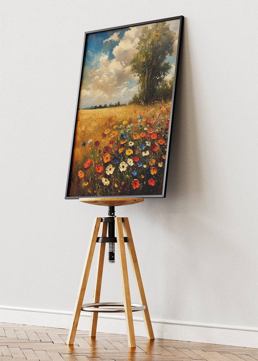 Wildflower Meadow in Golden Field – Rustic Floral Landscape Wall Art Poster & Canvas – AI PRINT LAB