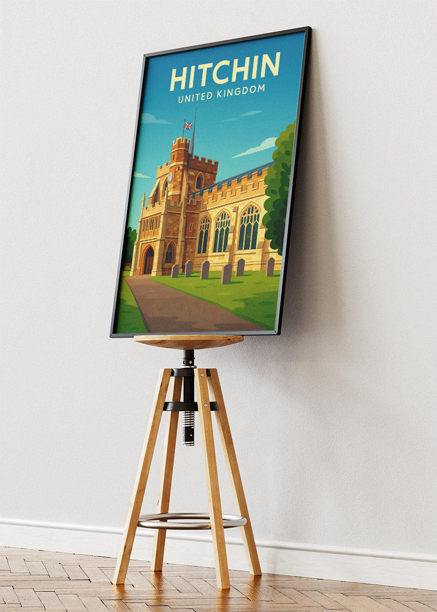 Hitchin Church Poster & Canvas Print – Illustrated Hertfordshire Landmark Art – A1002