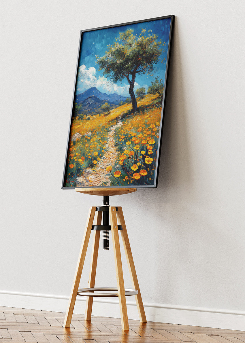 Golden Wildflower Path Landscape Canvas & Poster Print – AI PRINT LAB