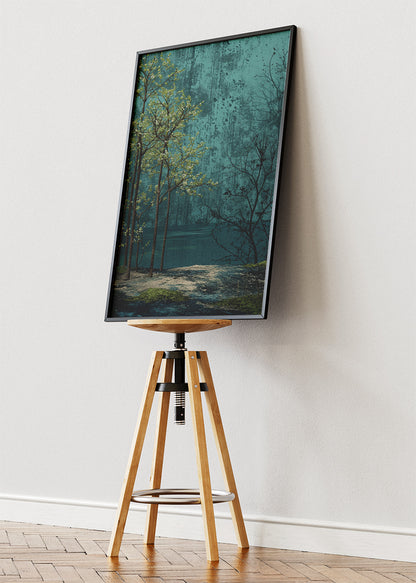 Emerald Lakeside Stillness – Moody Forest Landscape Canvas & Poster Print – AI PRINT LAB