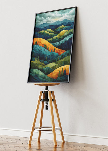 Emerald & Golden Rolling Hills – Layered Forest Landscape Canvas & Poster Print – AI PRINT LAB