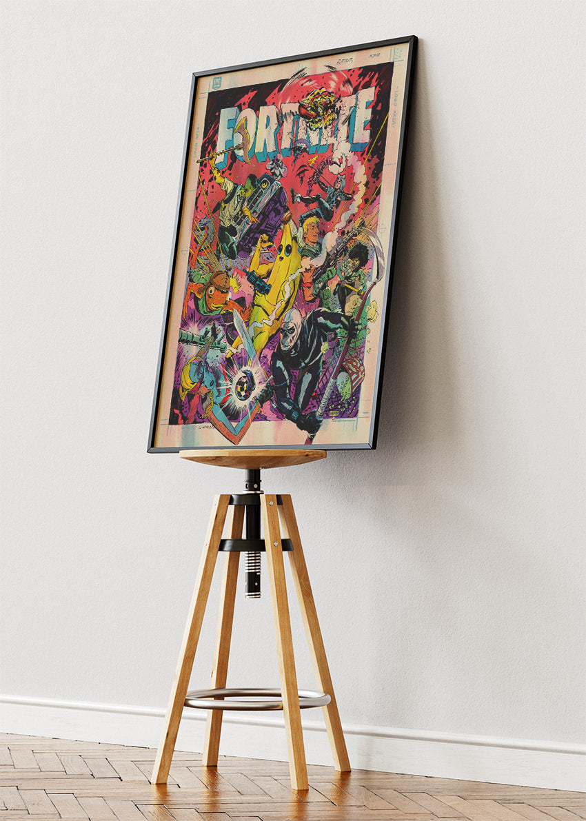 Retro Fortnite Comic Wall Art Poster & Canvas – Action-Packed Gaming Artwork