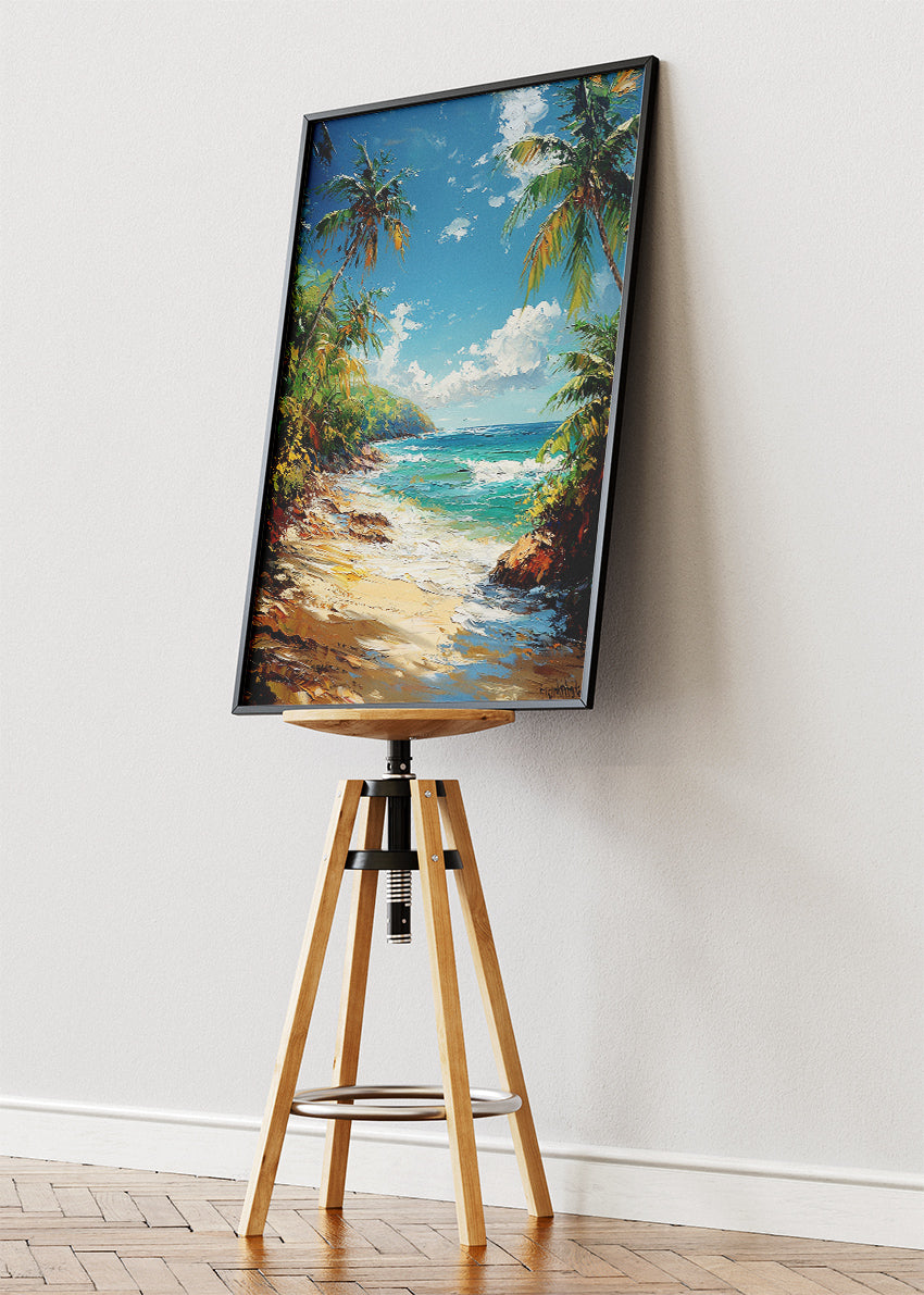 Tropical Palm Paradise – Sunlit Beach Landscape Canvas & Poster Print – AI PRINT LAB