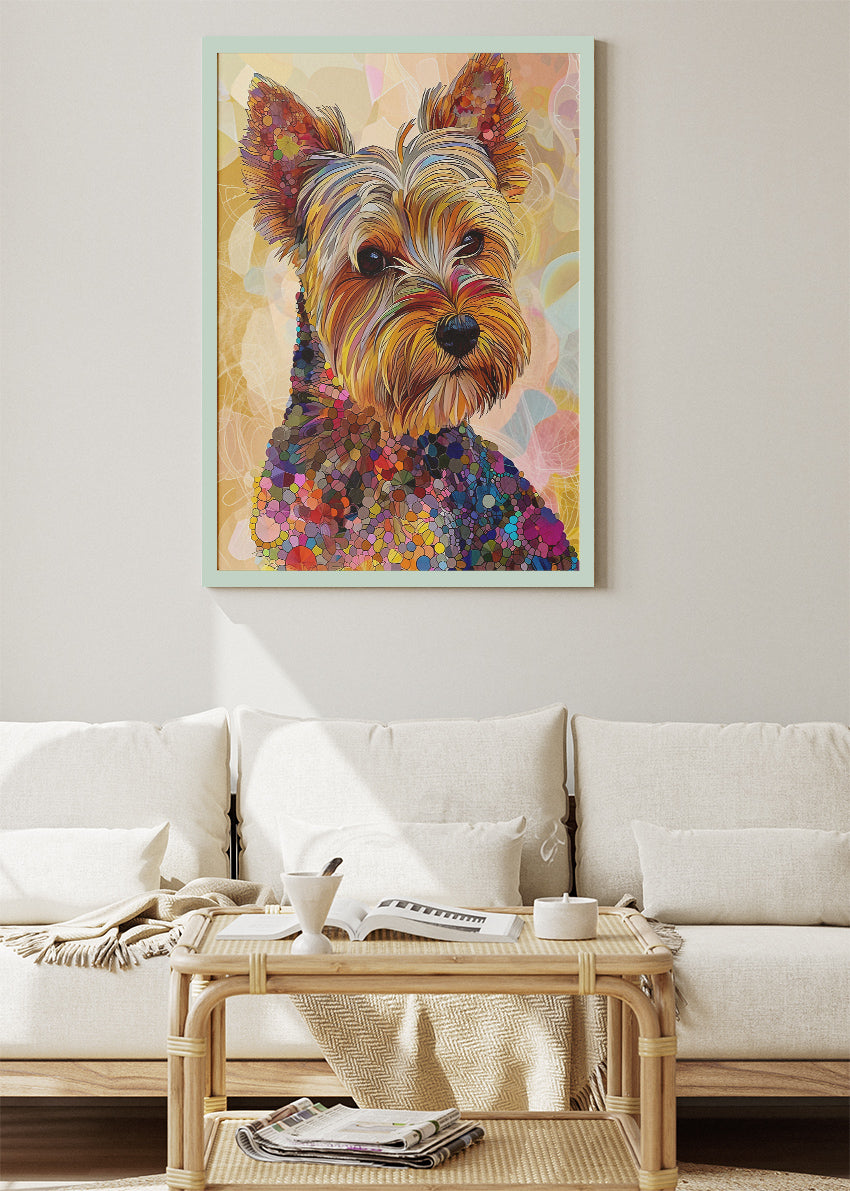 Colorful Mosaic Yorkie Dog Poster & Canvas Print – Modern Vibrant Pet Art