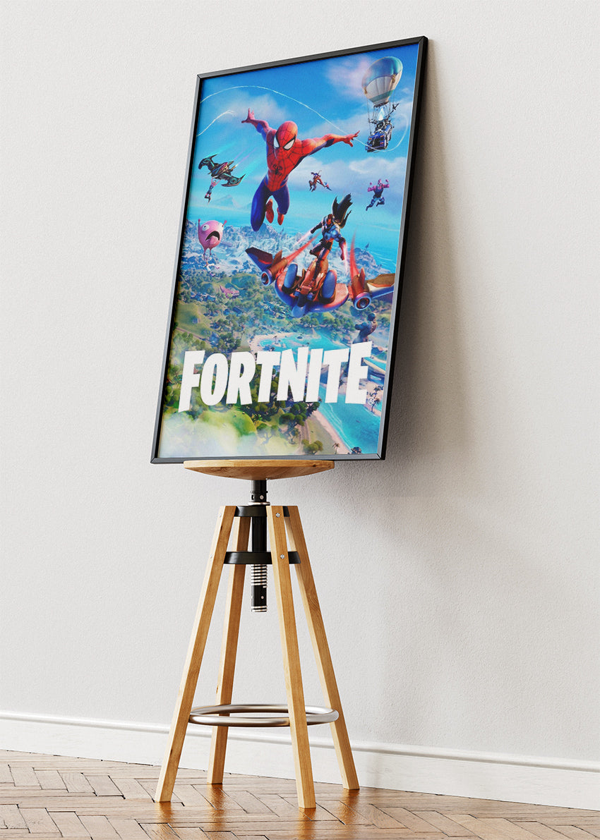 Superhero Action Fortnite Wall Art Poster & Canvas – Aerial Adventure Gaming Artwork