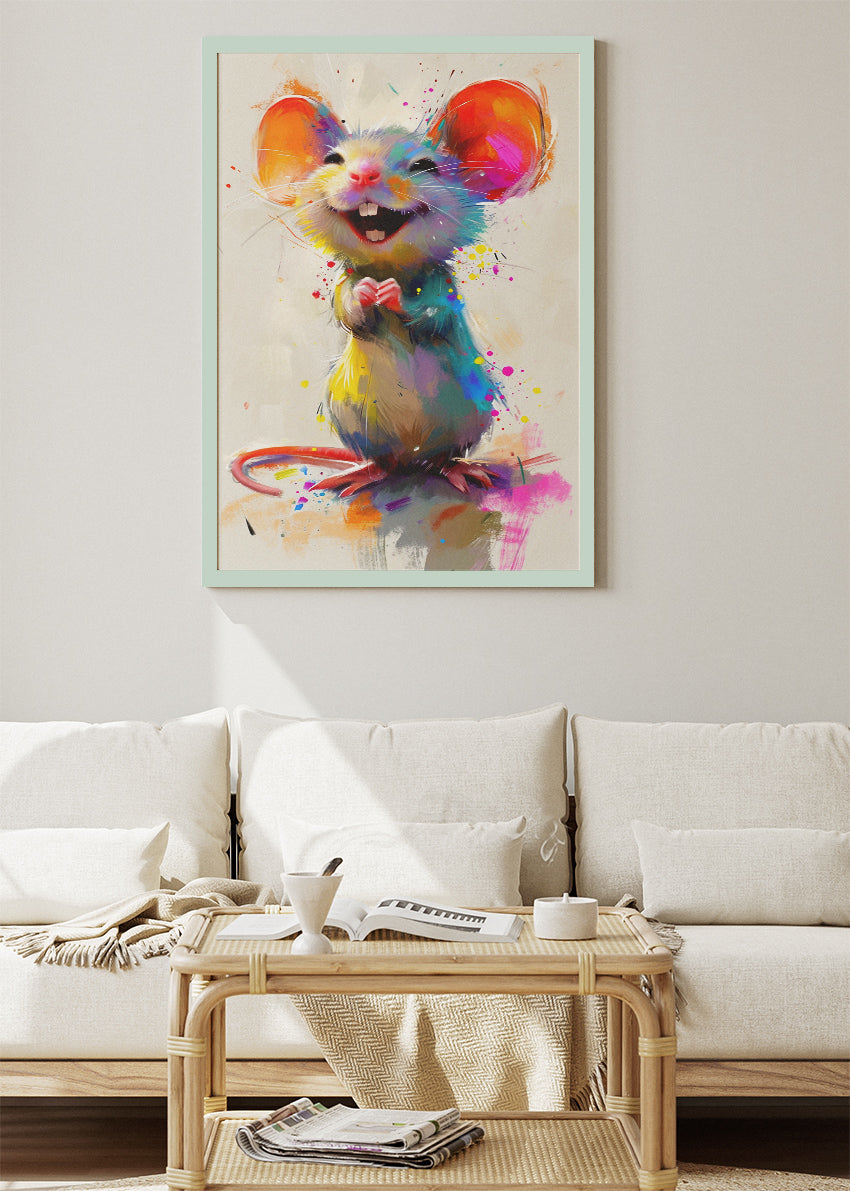 Colorful Happy Mouse Poster & Canvas Print – Cute Whimsical Animal Art