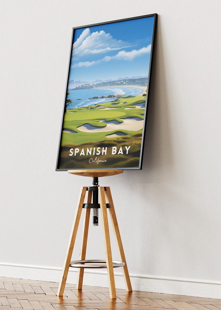 Spanish Bay California Poster & Canvas Print – Illustrated Coastal Golf Course Art `
