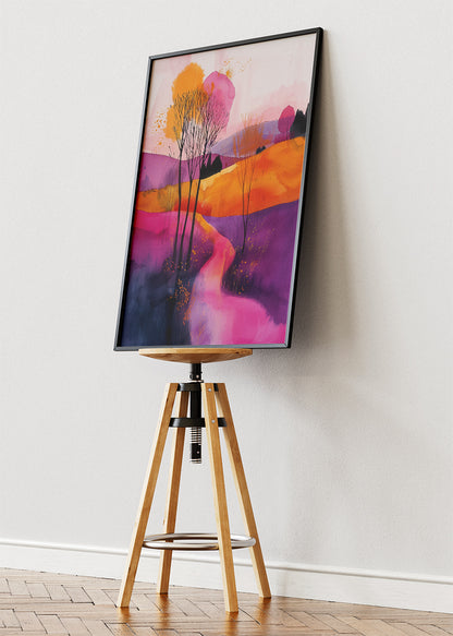Vibrant Abstract Landscape Wall Art – Colourful Modern Hills Canvas Print & Pink Purple Nature Poster for Living Room Decor UK