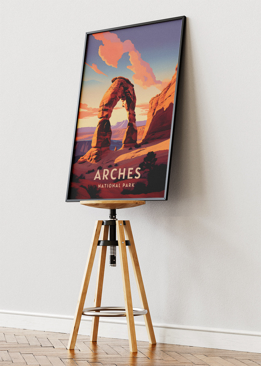 Arches National Park Poster & Canvas Print – Desert Red Rock Landscape Illustration Wall Art