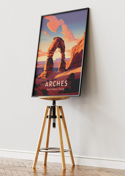 Arches National Park Poster & Canvas Print – Desert Red Rock Landscape Illustration Wall Art