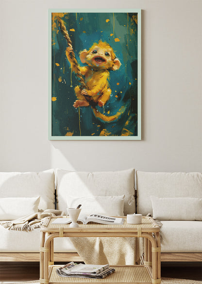 Cute Baby Monkey Poster & Canvas Print – Playful Jungle Art