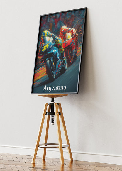 Argentina MotoGP Night Battle Motorcycle Racing Wall Art Poster & Canvas