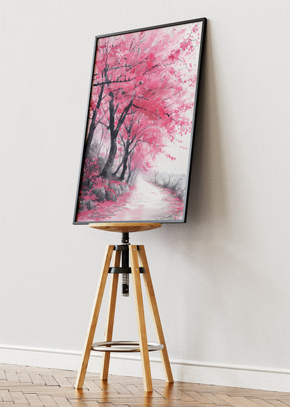 Pink Cherry Blossom Path Landscape Canvas & Poster Print – AI PRINT LAB