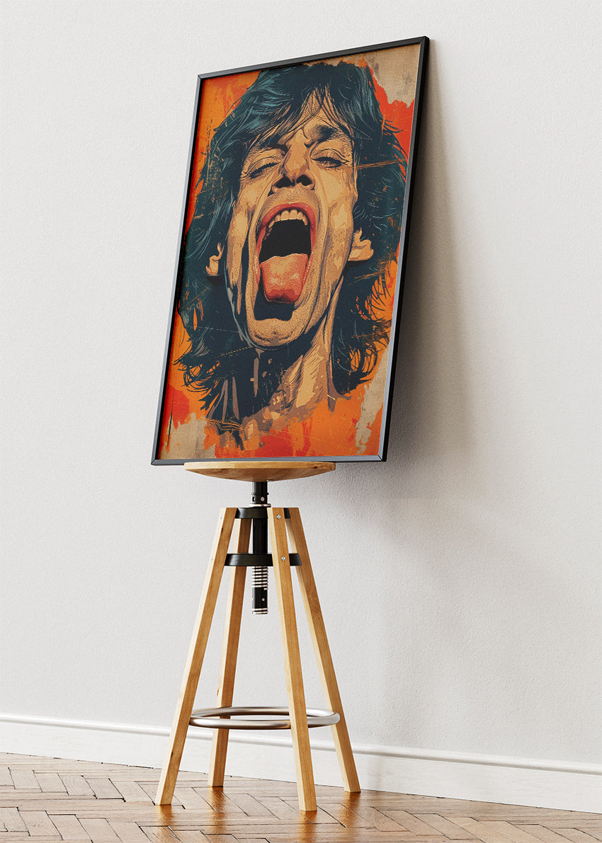 Mick Jagger Screaming Portrait Wall Art Poster & Canvas Print – Vintage Rock Icon Illustration