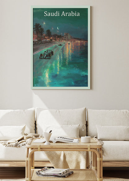 Saudi Arabia Coastal Night Formula 1 Canvas Print & Poster – AI PRINT LAB