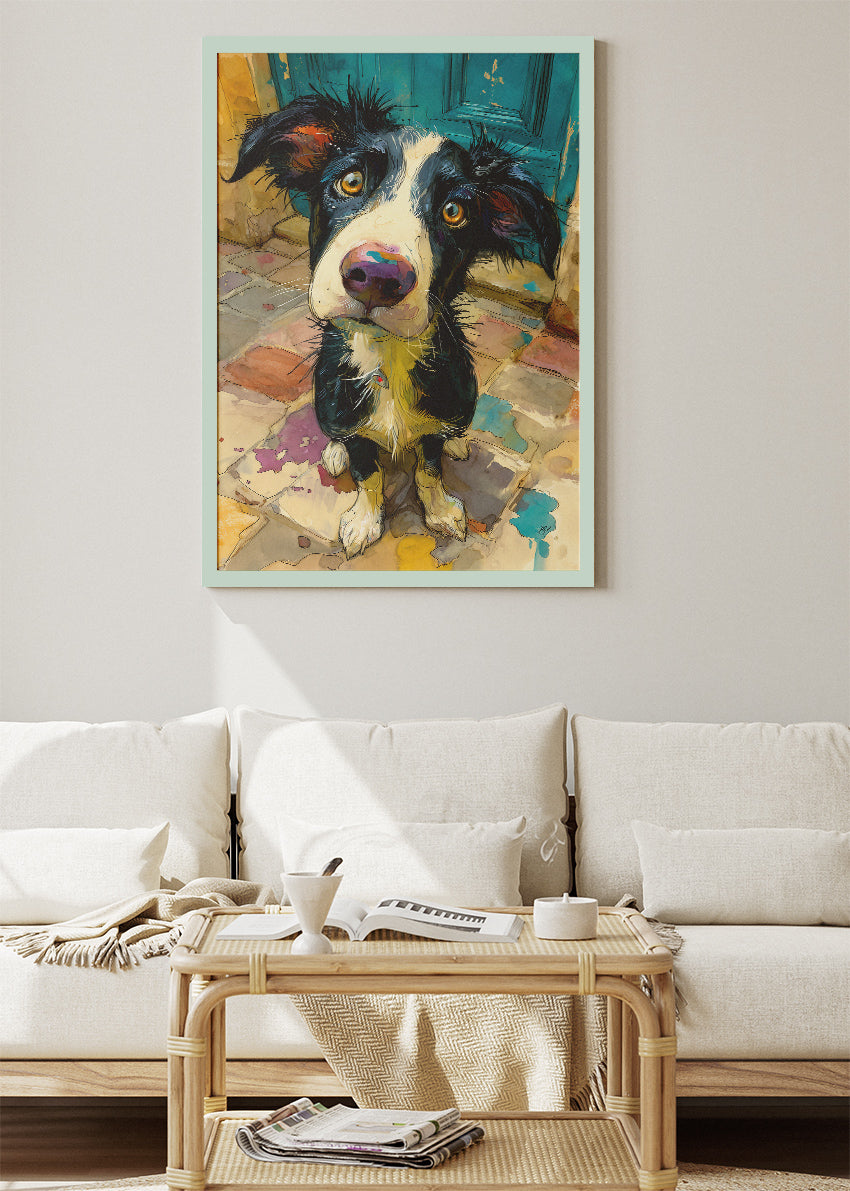 Playful Border Collie Puppy Poster & Canvas Print – Colorful Modern Dog Wall Art