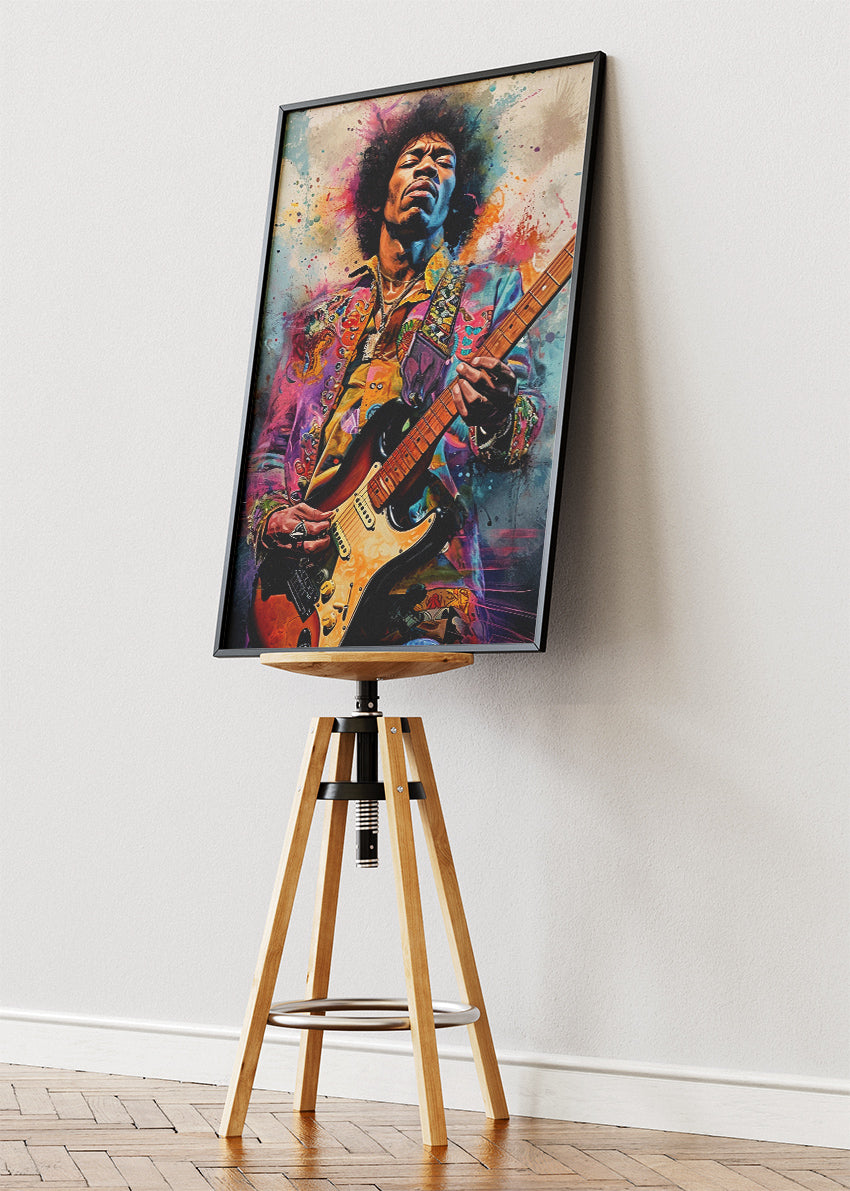 Jimi Hendrix Electric Guitar Wall Art Poster & Canvas Print – Colourful Rock Legend Portrait