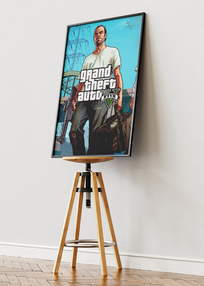 Grand Theft Auto V Wall Art Poster & Canvas – Iconic Heist Character Gaming Artwork