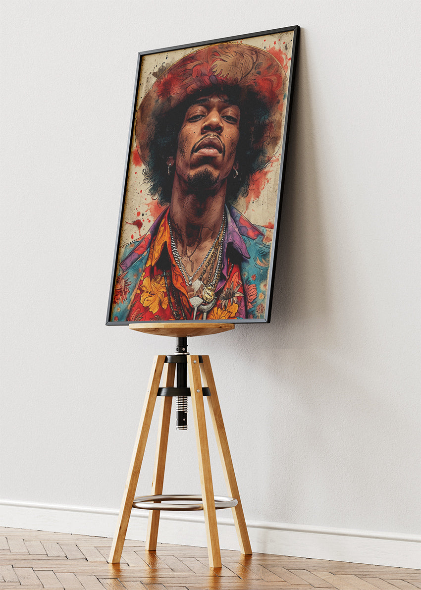 Jimi Hendrix Psychedelic Portrait Wall Art Poster & Canvas Print – Vintage Rock Legend Artwork