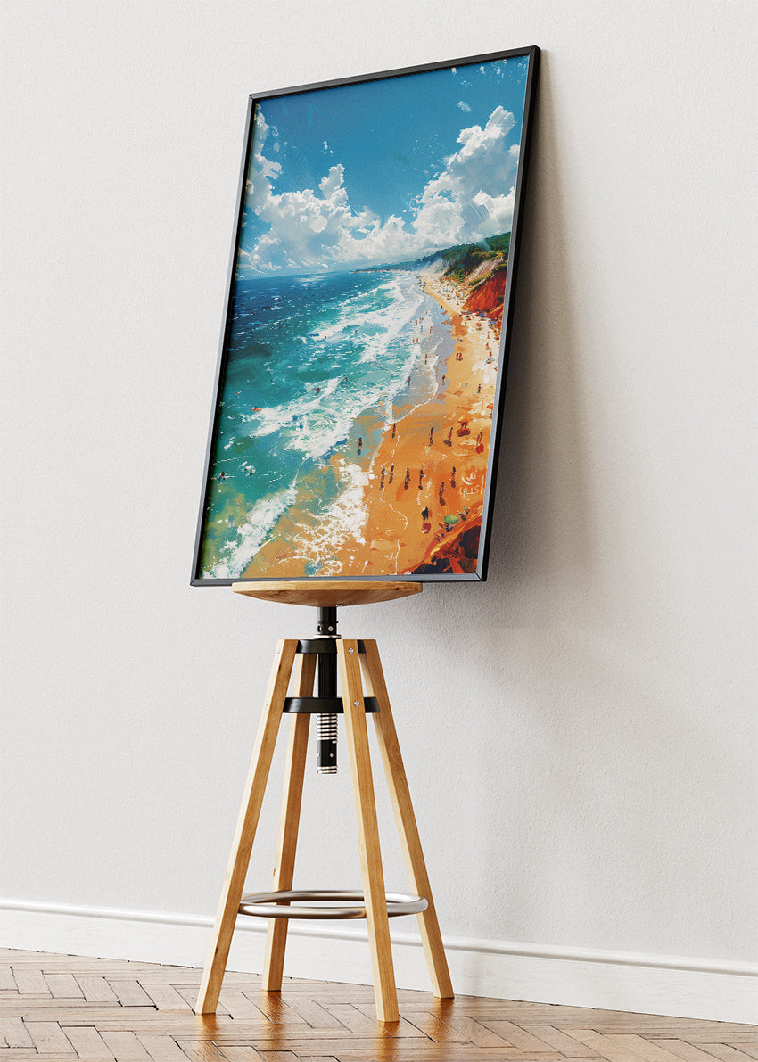 Sunlit Coastal Cliffs & Turquoise Sea – Summer Beach Landscape Canvas & Poster Print – AI PRINT LAB