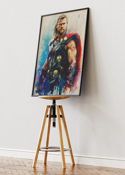 Thunder God Hero Watercolor Canvas & Poster Print – AI PRINT LAB