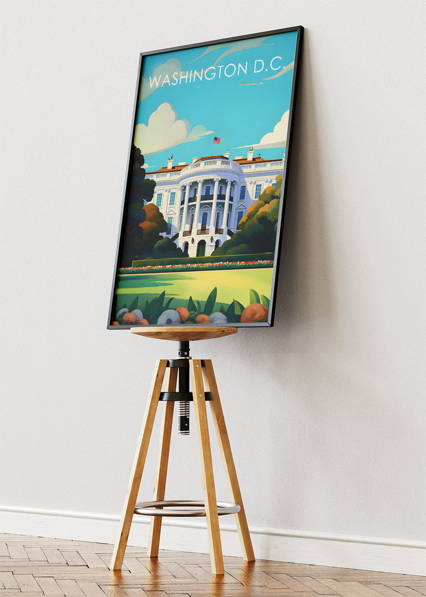 Washington D.C. White House Poster & Canvas Print – Modern Illustrated US Capitol Wall Art