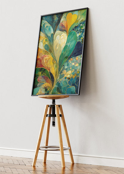 Teal and Gold Abstract Wall Art – Modern Heart Inspired Canvas Print & Luxury Green Statement Poster for Living Room Decor UK