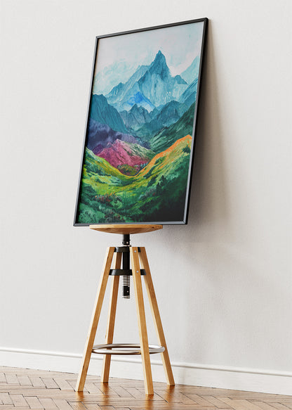 Colourful Mountain Valley Landscape – Vibrant Nature Wall Art Poster & Canvas – AI PRINT LAB