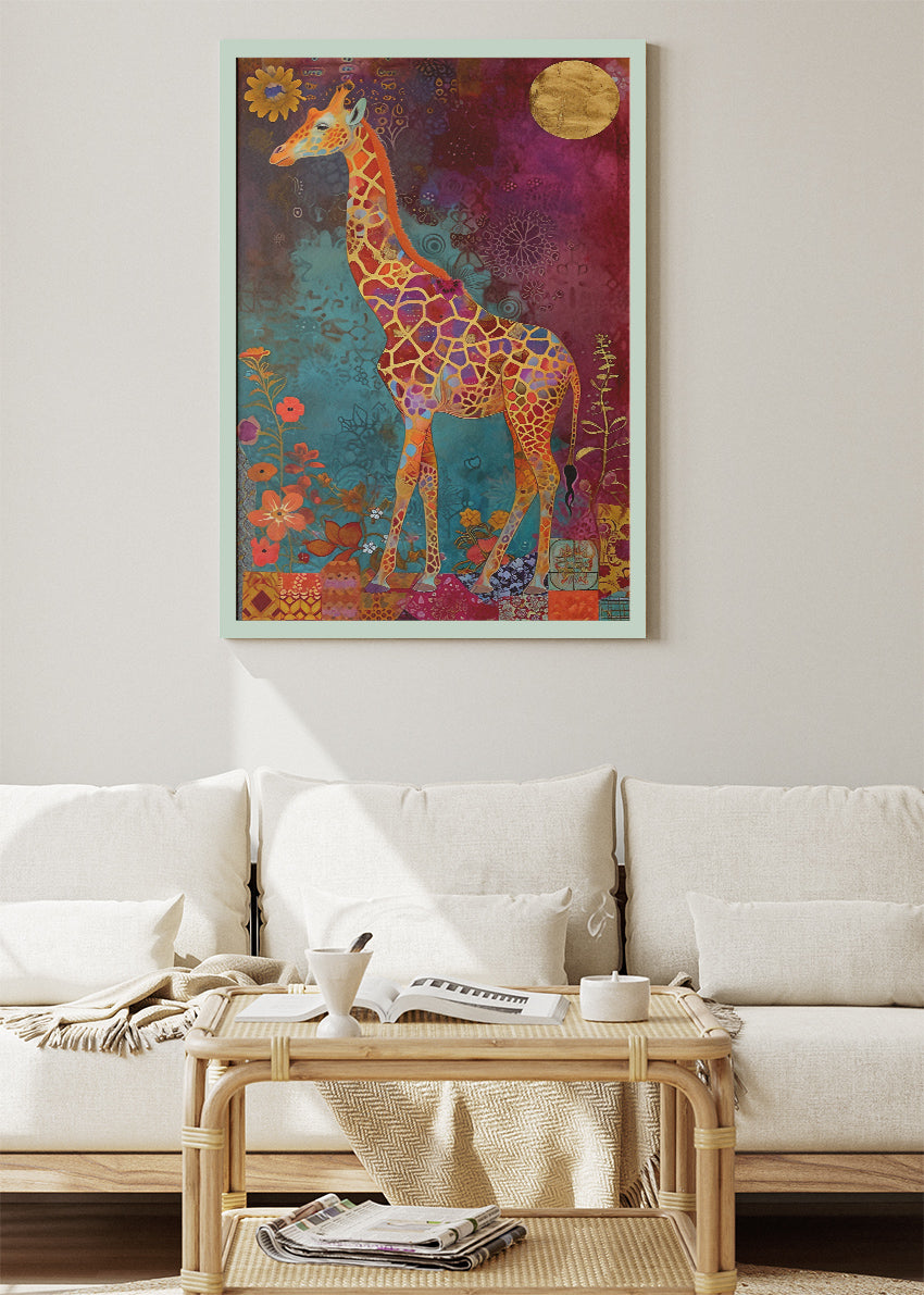 Colourful Giraffe Art Poster & Canvas Print – Decorative Wildlife Illustration Wall Decor