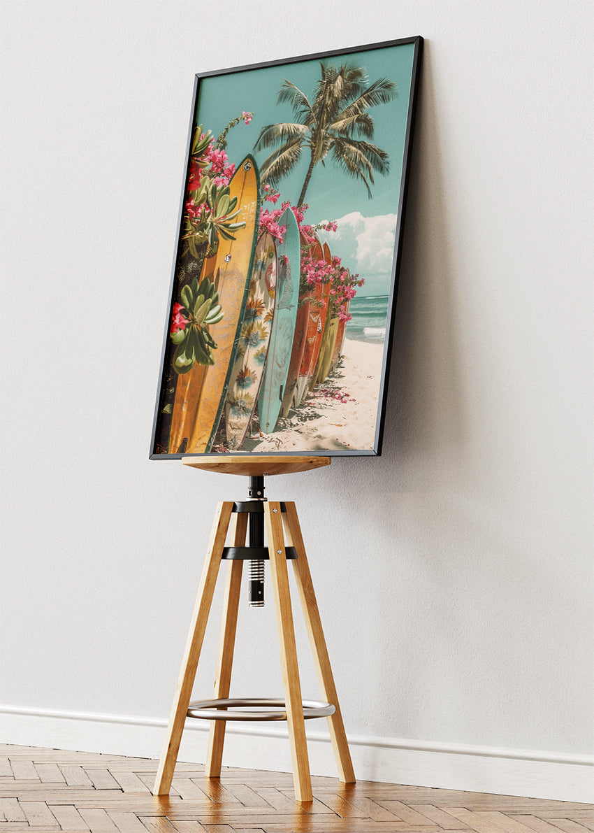 Tropical Surfboard Paradise – Palm Beach Coastal Canvas & Poster Print – AI PRINT LAB