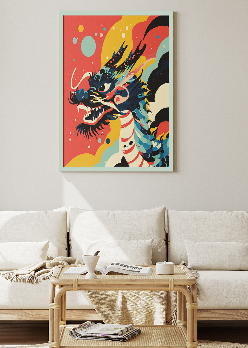 Colourful Dragon Art Poster & Canvas Print – Modern Asian Inspired Illustration Wall Decor