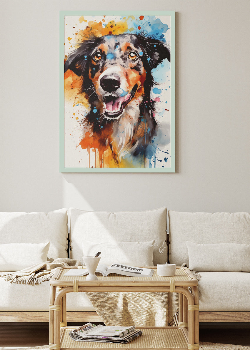 Colourful Dog Portrait Poster & Canvas Print – Watercolour Style Pet Art Wall Decor