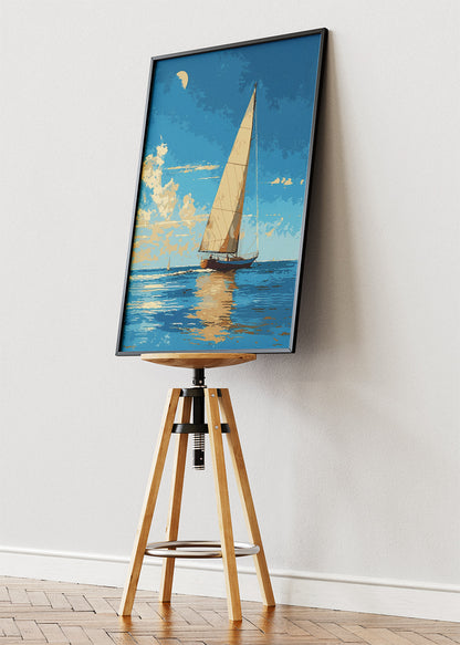 Golden Hour Sailing Boat – Calm Ocean Coastal Canvas & Poster Print – AI PRINT LAB