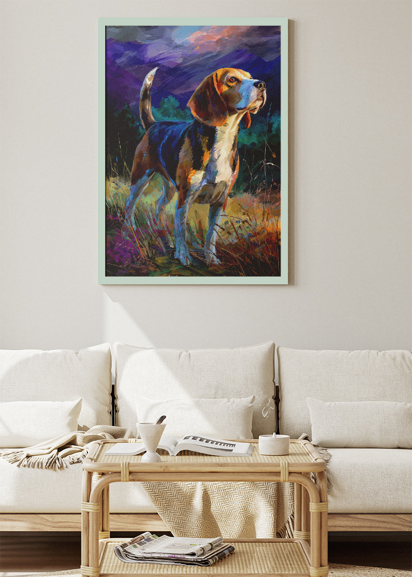 Beagle Dog Wall Art Poster & Canvas Print – Colourful Painterly Pet Animal Artwork