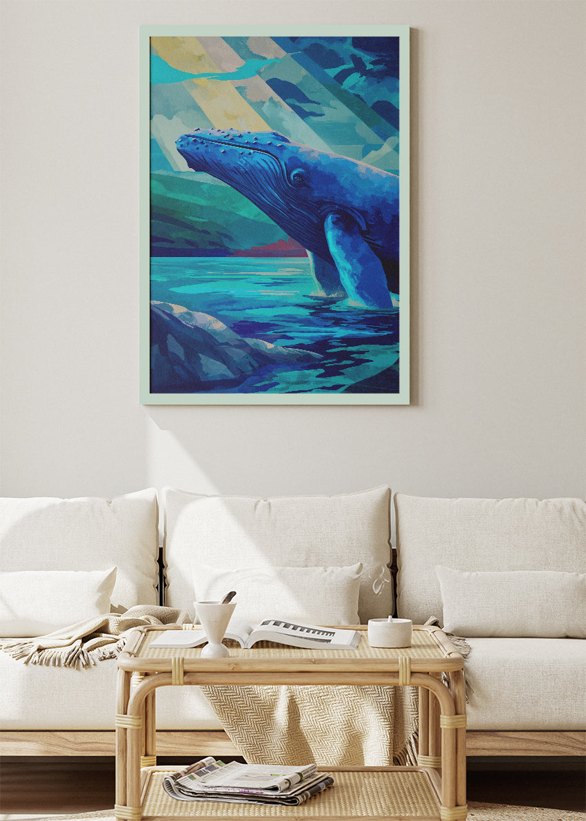 Blue Whale Ocean Wall Art Poster & Canvas Print – Modern Marine Wildlife Artwork