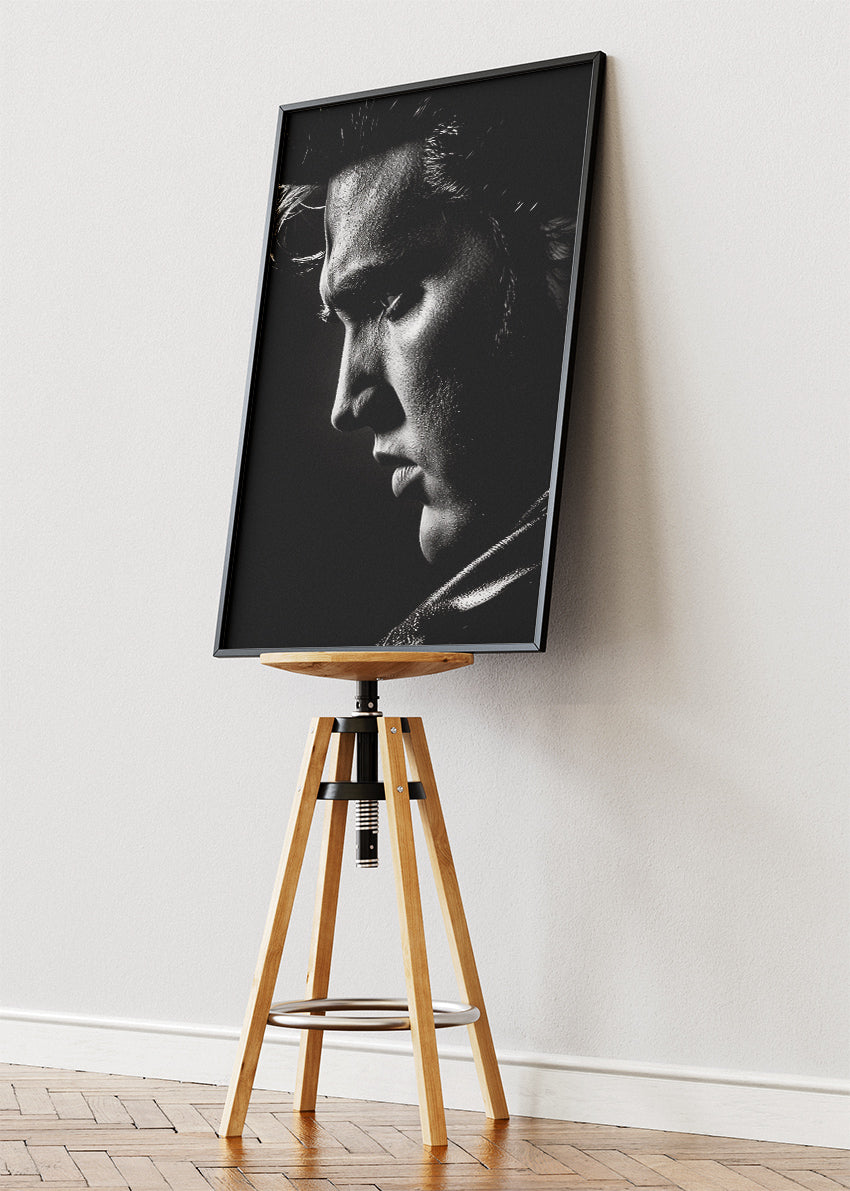 Elvis Presley Black & White Portrait – Iconic Rock ‘n’ Roll Wall Art Poster & Canvas