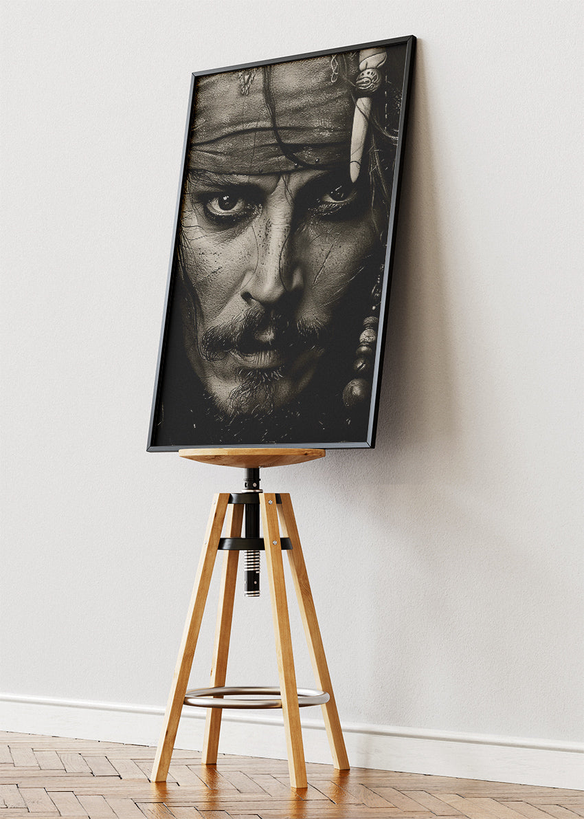 Johnny Depp as Jack Sparrow Black & White Portrait – Cinematic Pirate Wall Art Poster & Canvas