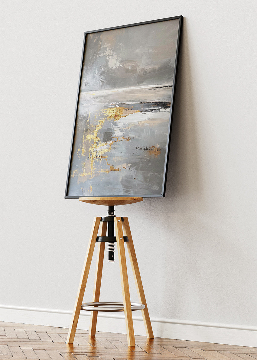 Abstract Grey & Gold Horizon – Modern Textured Canvas & Poster Print – AI PRINT LAB